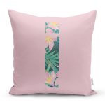 Pembe Zemin Tropik Yapraklı İ Harfi Özel Tasarım Dijital Baskılı Yastık Kırlent Kılıfı Realhomes