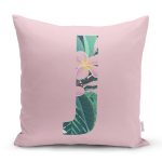 Pembe Zemin Tropik Yapraklı J Harfi Özel Tasarım Dijital Baskılı Yastık Kırlent Kılıfı Realhomes