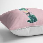 Pembe Zemin Tropik Yapraklı J Harfi Özel Tasarım Dijital Baskılı Yastık Kırlent Kılıfı Realhomes