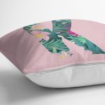 Pembe Zemin Tropik Yapraklı K Harfi Özel Tasarım Dijital Baskılı Yastık Kırlent Kılıfı Realhomes