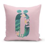 Pembe Zemin Tropik Yapraklı Ö Harfi Özel Tasarım Dijital Baskılı Yastık Kırlent Kılıfı Realhomes