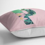 Pembe Zemin Tropik Yapraklı P Harfi Özel Tasarım Dijital Baskılı Yastık Kırlent Kılıfı Realhomes