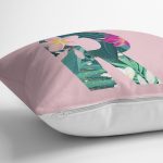 Pembe Zemin Tropik Yapraklı R Harfi Özel Tasarım Dijital Baskılı Yastık Kırlent Kılıfı Realhomes