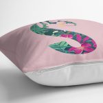 - Rh-K9433-Gorsel3 - Realhomes Pembe Zemin Tropik Yapraklı S Harfi Özel Tasarım Dijital Baskılı Yastık Kırlent Kılıfı Realhomes