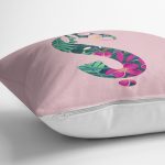 Pembe Zemin Tropik Yapraklı Ş Harfi Özel Tasarım Dijital Baskılı Yastık Kırlent Kılıfı Realhomes