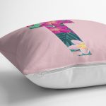 - Rh-K9435-Gorsel3 - Realhomes Pembe Zemin Tropik Yapraklı T Harfi Özel Tasarım Dijital Baskılı Yastık Kırlent Kılıfı Realhomes