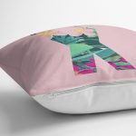 Pembe Zemin Tropik Yapraklı X Harfi Özel Tasarım Dijital Baskılı Yastık Kırlent Kılıfı Realhomes