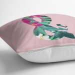 - Rh-K9443-Gorsel3 - Realhomes Pembe Zemin Tropik Yapraklı & Harfi Özel Tasarım Dijital Baskılı Yastık Kırlent Kılıfı Realhomes