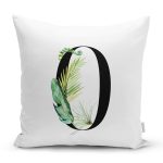 - Rh-K9444-Gorsel1 - Realhomes Beyaz Zemin Yaprak Motifli Siyah 0 Rakamı Özel Tasarım Dijital Baskılı Yastık Kırlent Kılıfı Realhomes