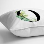 - Rh-K9444-Gorsel3 - Realhomes Beyaz Zemin Yaprak Motifli Siyah 0 Rakamı Özel Tasarım Dijital Baskılı Yastık Kırlent Kılıfı Realhomes