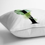 Beyaz Zemin Yaprak Motifli Siyah 1 Rakamı Özel Tasarım Dijital Baskılı Yastık Kırlent Kılıfı Realhomes