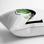 Beyaz Zemin Yaprak Motifli Siyah 2 Rakamı Özel Tasarım Dijital Baskılı Yastık Kırlent Kılıfı Realhomes