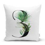 Beyaz Zemin Yaprak Motifli Siyah 3 Rakamı Özel Tasarım Dijital Baskılı Yastık Kırlent Kılıfı Realhomes