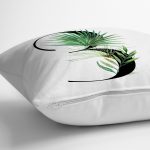 Beyaz Zemin Yaprak Motifli Siyah 3 Rakamı Özel Tasarım Dijital Baskılı Yastık Kırlent Kılıfı Realhomes