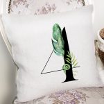 Beyaz Zemin Yaprak Motifli Siyah 4 Rakamı Özel Tasarım Dijital Baskılı Yastık Kırlent Kılıfı Realhomes