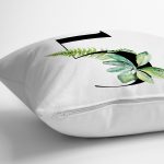 - Rh-K9449-Gorsel3 - Realhomes Beyaz Zemin Yaprak Motifli Siyah 5 Rakamı Özel Tasarım Dijital Baskılı Yastık Kırlent Kılıfı Realhomes