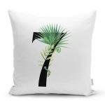 Beyaz Zemin Yaprak Motifli Siyah 7 Rakamı Özel Tasarım Dijital Baskılı Yastık Kırlent Kılıfı Realhomes