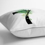 Beyaz Zemin Yaprak Motifli Siyah 7 Rakamı Özel Tasarım Dijital Baskılı Yastık Kırlent Kılıfı Realhomes