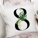 Beyaz Zemin Yaprak Motifli Siyah 8 Rakamı Özel Tasarım Dijital Baskılı Yastık Kırlent Kılıfı Realhomes