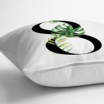 Beyaz Zemin Yaprak Motifli Siyah 8 Rakamı Özel Tasarım Dijital Baskılı Yastık Kırlent Kılıfı Realhomes