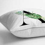 - Rh-K9454-Gorsel3 - Realhomes Beyaz Zemin Yaprak Motifli Siyah A Harfi Özel Tasarım Dijital Baskılı Yastık Kırlent Kılıfı Realhomes