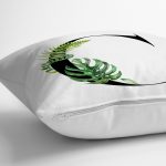 - Rh-K9456-Gorsel3 - Realhomes Beyaz Zemin Yaprak Motifli Siyah C Harfi Özel Tasarım Dijital Baskılı Yastık Kırlent Kılıfı Realhomes