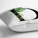 - Rh-K9458-Gorsel3 - Realhomes Beyaz Zemin Yaprak Motifli Siyah D Harfi Özel Tasarım Dijital Baskılı Yastık Kırlent Kılıfı Realhomes