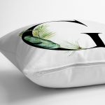 - Rh-K9461-Gorsel3 - Realhomes Beyaz Zemin Yaprak Motifli Siyah G Harfi Özel Tasarım Dijital Baskılı Yastık Kırlent Kılıfı Realhomes