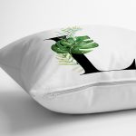 Beyaz Zemin Yaprak Motifli Siyah L Harfi Özel Tasarım Dijital Baskılı Yastık Kırlent Kılıfı Realhomes