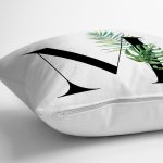 - Rh-K9468-Gorsel3 - Realhomes Beyaz Zemin Yaprak Motifli Siyah M Harfi Özel Tasarım Dijital Baskılı Yastık Kırlent Kılıfı Realhomes