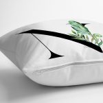 Beyaz Zemin Yaprak Motifli Siyah N Harfi Özel Tasarım Dijital Baskılı Yastık Kırlent Kılıfı Realhomes