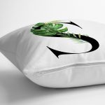 Beyaz Zemin Yaprak Motifli Siyah S Harfi Özel Tasarım Dijital Baskılı Yastık Kırlent Kılıfı Realhomes