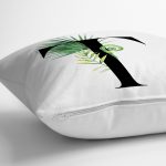 - Rh-K9477-Gorsel3 - Realhomes Beyaz Zemin Yaprak Motifli Siyah T Harfi Özel Tasarım Dijital Baskılı Yastık Kırlent Kılıfı Realhomes