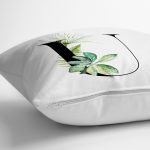 Beyaz Zemin Yaprak Motifli Siyah U Harfi Özel Tasarım Dijital Baskılı Yastık Kırlent Kılıfı Realhomes