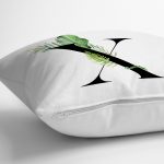 Beyaz Zemin Yaprak Motifli Siyah X Harfi Özel Tasarım Dijital Baskılı Yastık Kırlent Kılıfı Realhomes