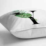 Beyaz Zemin Yaprak Motifli Siyah Y Harfi Özel Tasarım Dijital Baskılı Yastık Kırlent Kılıfı Realhomes