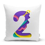 Beyaz Zemin Renkli 2 Rakamlı Özel Tasarım Dijital Baskılı Yastık Kırlent Kılıfı Realhomes