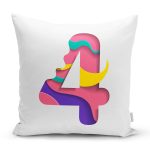 Beyaz Zemin Renkli 4 Rakamlı Özel Tasarım Dijital Baskılı Yastık Kırlent Kılıfı Realhomes