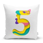 Beyaz Zemin Renkli 5 Rakamlı Özel Tasarım Dijital Baskılı Yastık Kırlent Kılıfı Realhomes