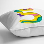 Beyaz Zemin Renkli 5 Rakamlı Özel Tasarım Dijital Baskılı Yastık Kırlent Kılıfı Realhomes