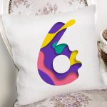 Beyaz Zemin Renkli 6 Rakamlı Özel Tasarım Dijital Baskılı Yastık Kırlent Kılıfı Realhomes