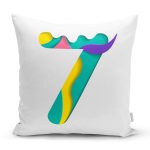 Beyaz Zemin Renkli 7 Rakamlı Özel Tasarım Dijital Baskılı Yastık Kırlent Kılıfı Realhomes