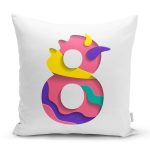 Beyaz Zemin Renkli 8 Rakamlı Özel Tasarım Dijital Baskılı Yastık Kırlent Kılıfı Realhomes