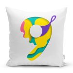 Beyaz Zemin Renkli 9 Rakamlı Özel Tasarım Dijital Baskılı Yastık Kırlent Kılıfı Realhomes