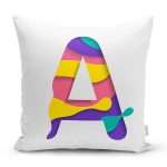 - Rh-K9496-Gorsel1 - Realhomes Beyaz Zemin Renkli A Harfli Özel Tasarım Dijital Baskılı Yastık Kırlent Kılıfı Realhomes