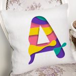 - Rh-K9496-Gorsel2 - Realhomes Beyaz Zemin Renkli A Harfli Özel Tasarım Dijital Baskılı Yastık Kırlent Kılıfı Realhomes