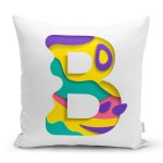 - Rh-K9497-Gorsel1 - Realhomes Beyaz Zemin Renkli B Harfli Özel Tasarım Dijital Baskılı Yastık Kırlent Kılıfı Realhomes
