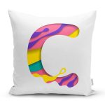 Beyaz Zemin Renkli C Harfli Özel Tasarım Dijital Baskılı Yastık Kırlent Kılıfı Realhomes