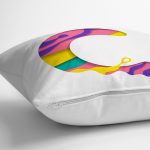 Beyaz Zemin Renkli C Harfli Özel Tasarım Dijital Baskılı Yastık Kırlent Kılıfı Realhomes