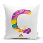Beyaz Zemin Renkli Ç Harfli Özel Tasarım Dijital Baskılı Yastık Kırlent Kılıfı Realhomes